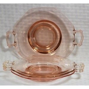 Set 3 1930 Pink Depression Art Deco Lunch Plates With Handles Collectables 7"x7"